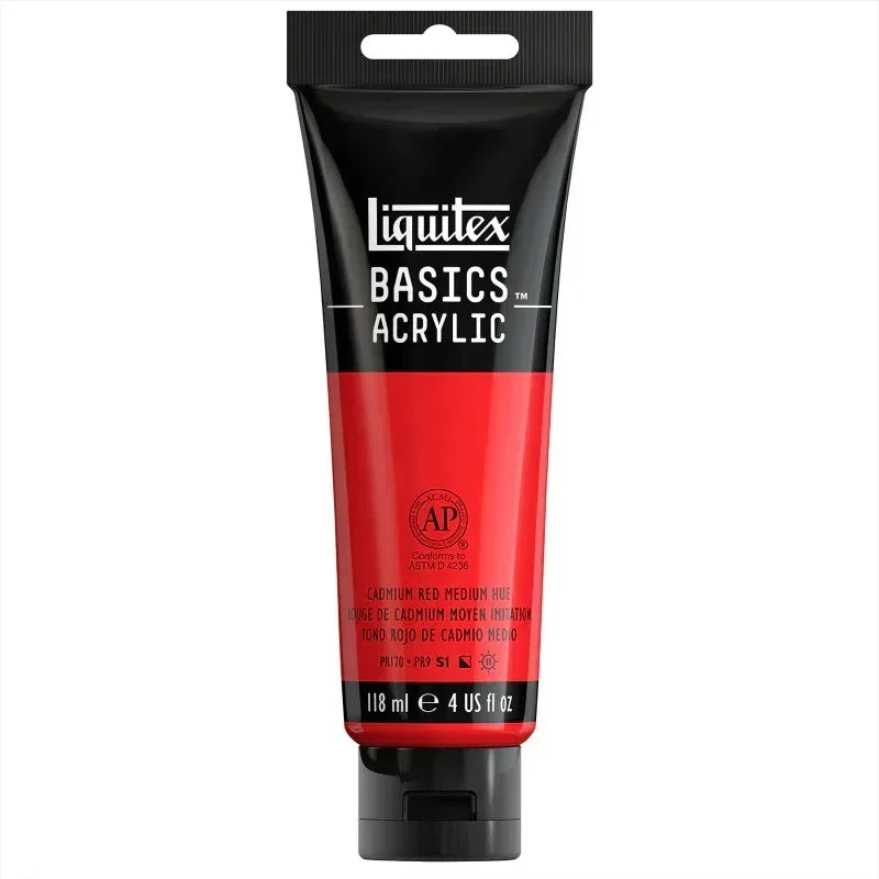 BASICS Acrylic Paint, 118 mL Tube, Cadmium Red Medium Hue