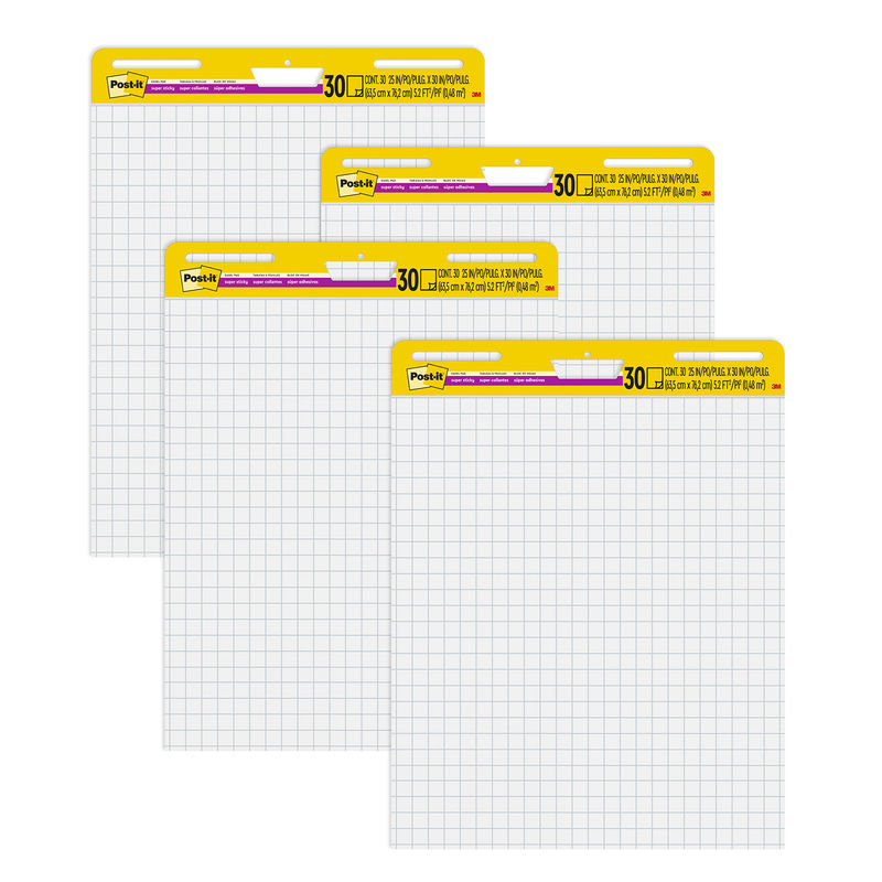 Self-Stick Easel Pads, 1-Inch Quadrille Rule, 25 x 30 Inches, White, 30 Sheets per Pad, 4 Pads