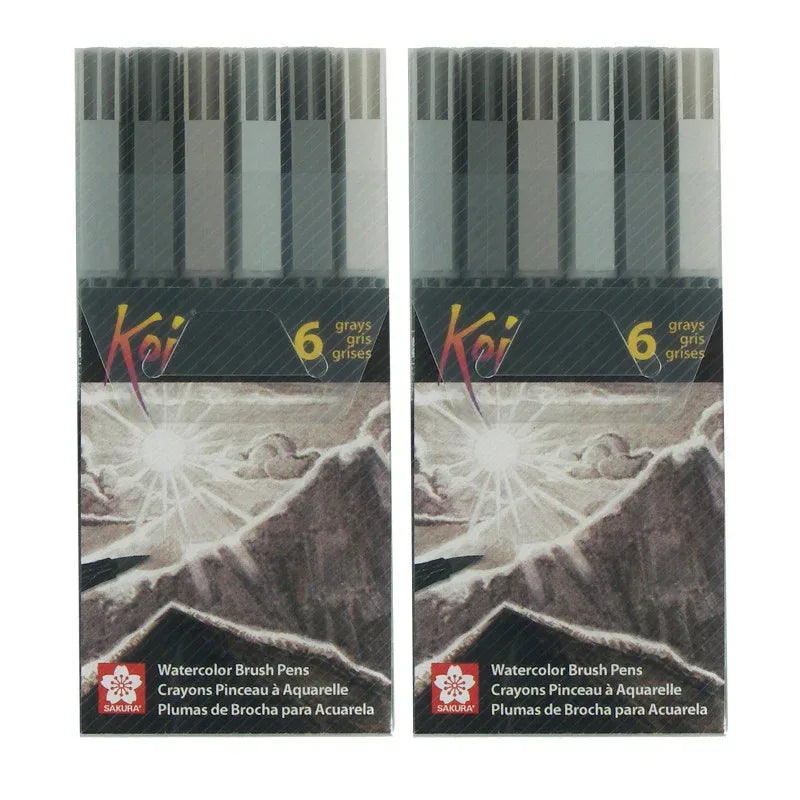 Koi Watercolor Brush Pens, Assorted Grays, 6 Per Set, 2 Sets