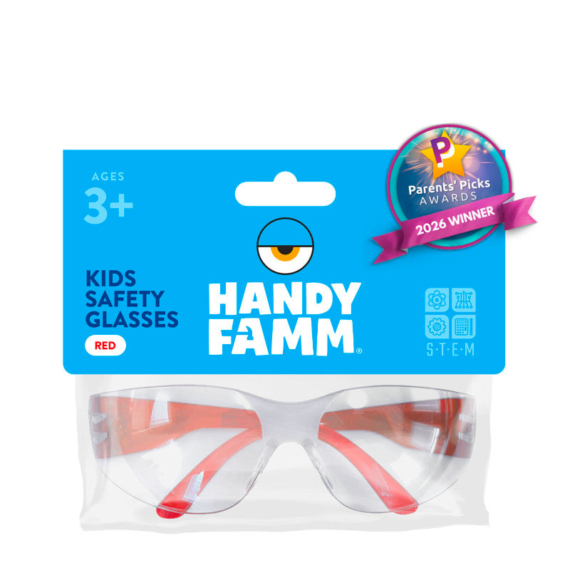Kids Safety Glasses, Clear Lens, Red â Protective Eyewear for Kids, STEM & DIY Projects