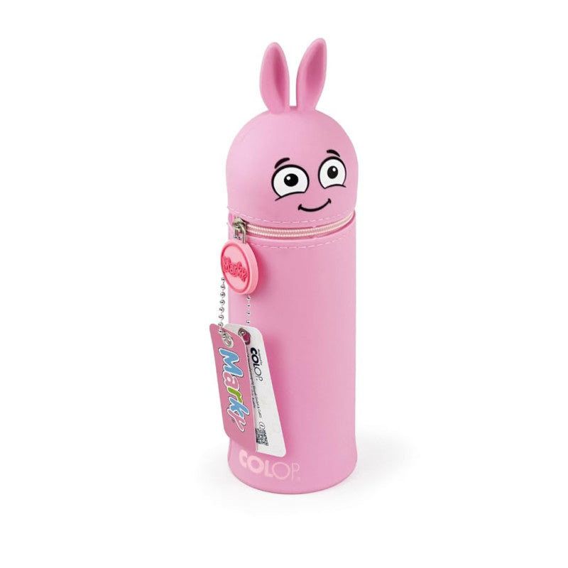 Convertible Silicone Pencil Case and Desk Pen Holder, Emoji Design, Pink