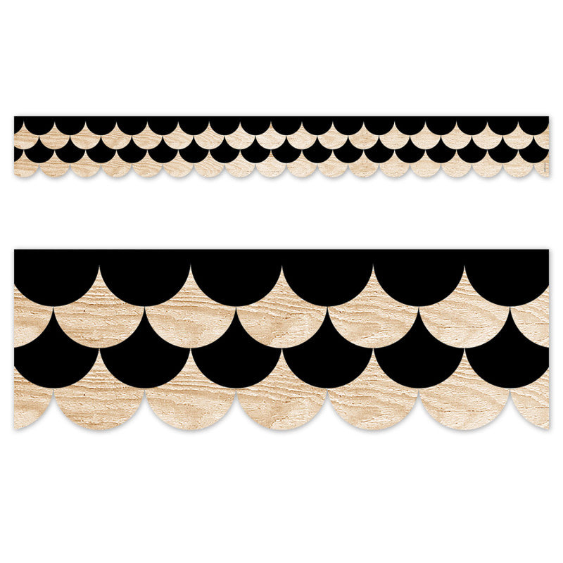 Core Decor Black and Wood Scallops EZ Border, 48 Feet