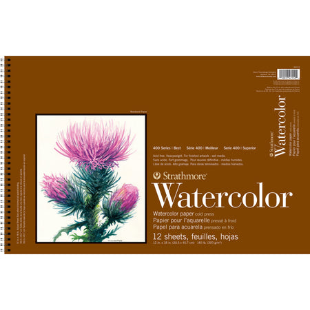 400 Series Watercolor Pad, Side Wire Binding, 12 Sheet, 12x18 inch, 1 Count
