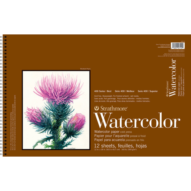 400 Series Watercolor Pad, Side Wire Binding, 12 Sheet, 12x18 inch, 1 Count