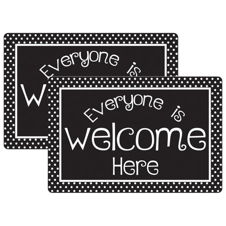 Welcome Mat with Slip Resistant Backing, 15.5" x 23.5", Black and White Dots Everyone is Welcome Here, Pack of 2