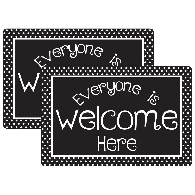 Welcome Mat with Slip Resistant Backing, 15.5" x 23.5", Black and White Dots Everyone is Welcome Here, Pack of 2