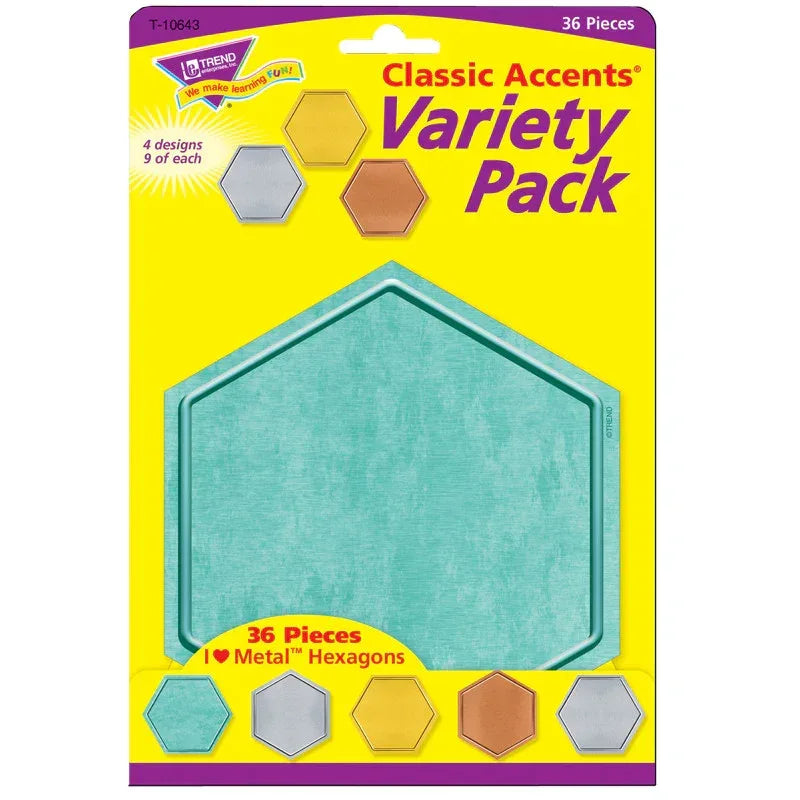 I &hearts; Metal&trade; Hexagons Classic Accents&reg; Var. Pack, 36 ct