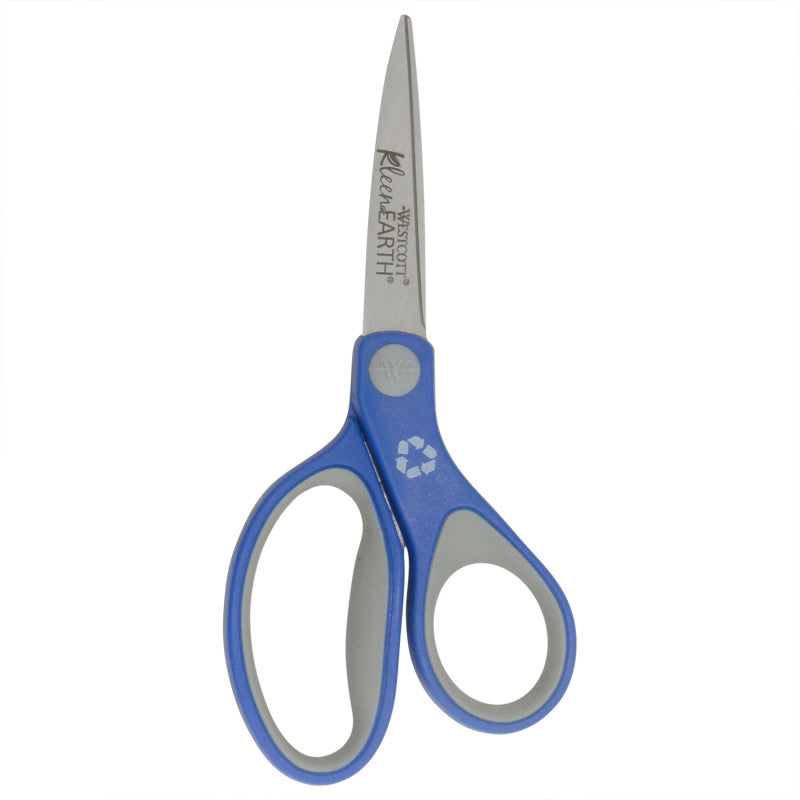 Kleenearth Soft Handle Scissors, 7 in Long, 2.25 in Cut Length, Straight Blue/Gray Handle