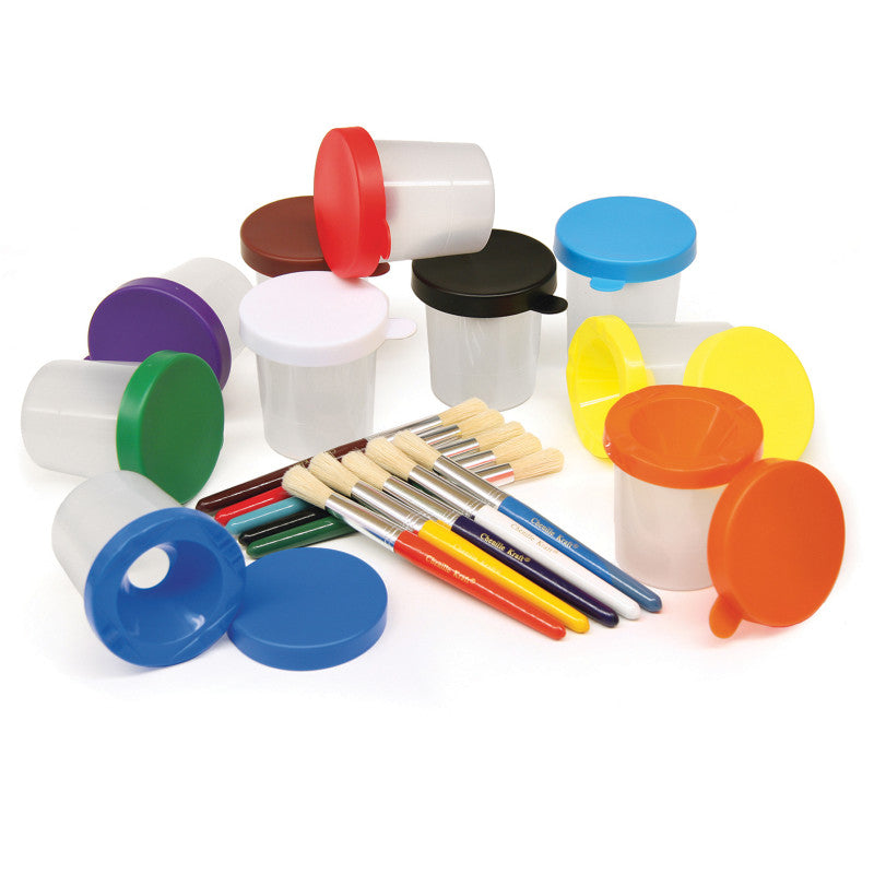 Paint Cups with Brushes, 10 Assorted Colors, 7-1/4" Brushes & 3" Dia. Cups, 20 Pieces (DIXP5104)