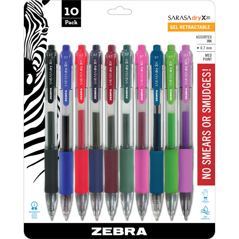 Sarasa Gel Retractable Roller Ball Ink Pens, Assorted 10-Pack