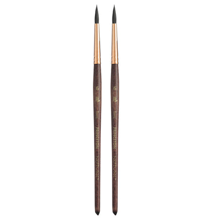 Neptune Round Brush, Synthetic Bristles, Short Handle Watercolor Paintbrush, Dark Wood, Size 6, Pack of 2