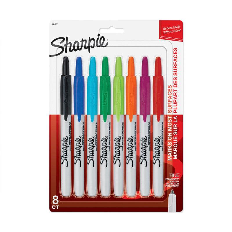 Retractable Fine Point Permanent Markers, Assorted Colors, 8 Count