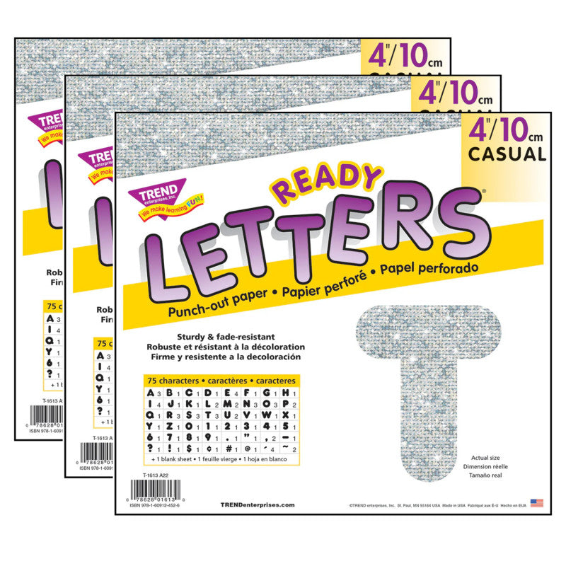 Silver Sparkle 4" Casual Uppercase Ready Letters&reg;, 71 Per Pack, 3 Packs