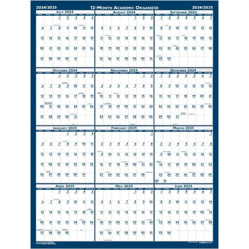 Laminated Wipe Off Wall Academic Calendar, Reversible, 18" x 24"