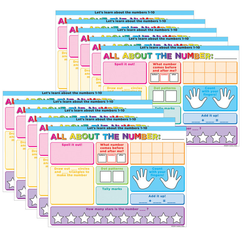 Smart Poly&reg; PosterMat Pals&trade; Space Savers, 13" x 9-1/2", All About the Number, Pack of 10