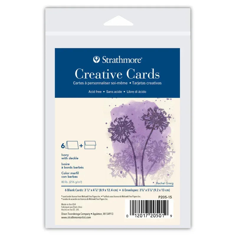 Creative Cards & Envelopes, Ivory with Deckle Edge, Anniversary Size, 3.5x4.875 inch, 6 Pack