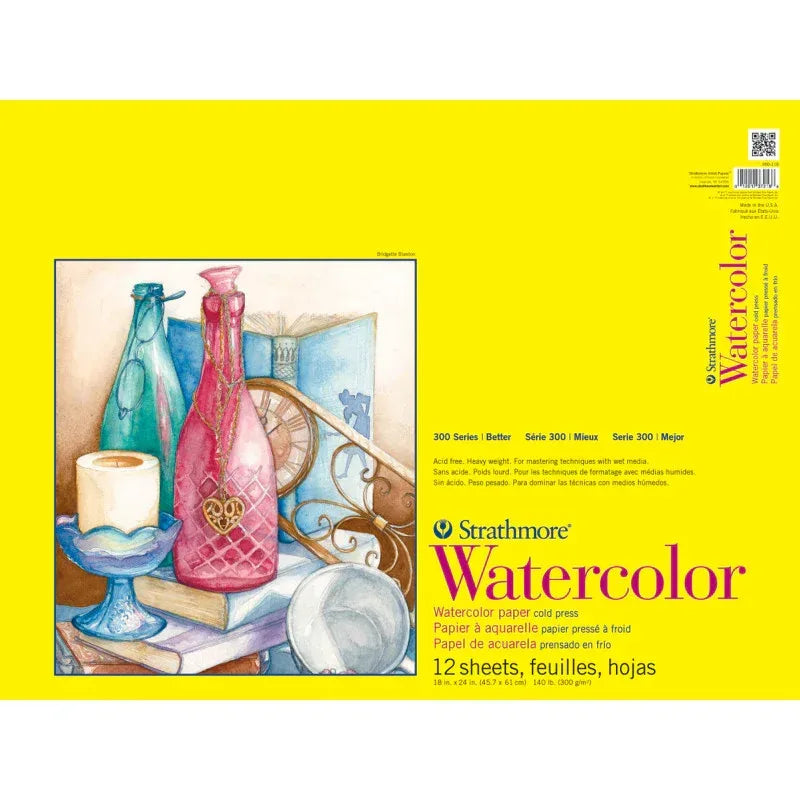 300 Series Watercolor Pad, Cold Pressed, Tape Binding, 12 Sheet, 18x24 inch, 1 Count