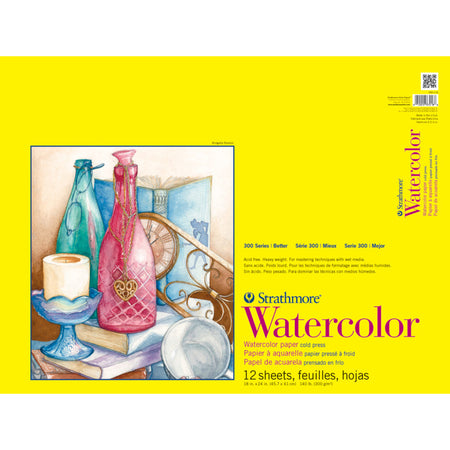 300 Series Watercolor Pad, Cold Pressed, Tape Binding, 12 Sheet, 18x24 inch, 1 Count