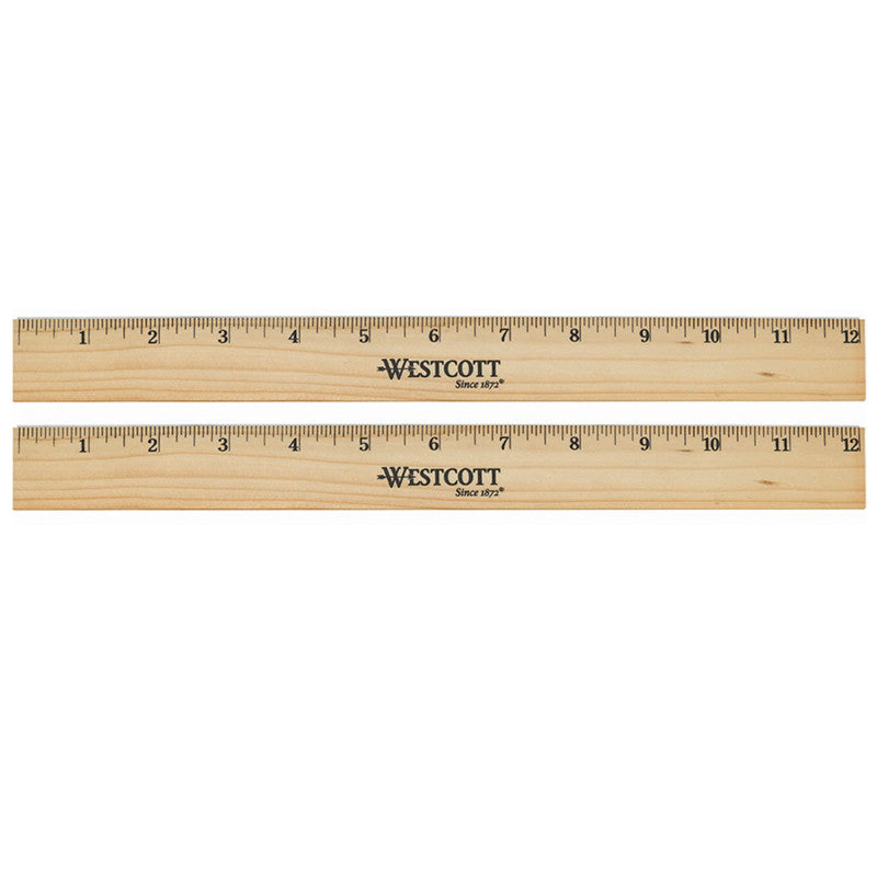Beveled Wood Ruler, Standard, 12 in Long, Natural Hardwood, 12 Per Pack, 2 Packs