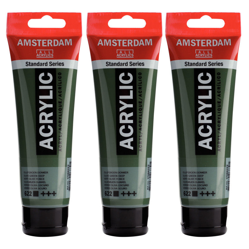 Standard Acrylic Paint, 120ml, Olive Green Deep 622, Pack of 3
