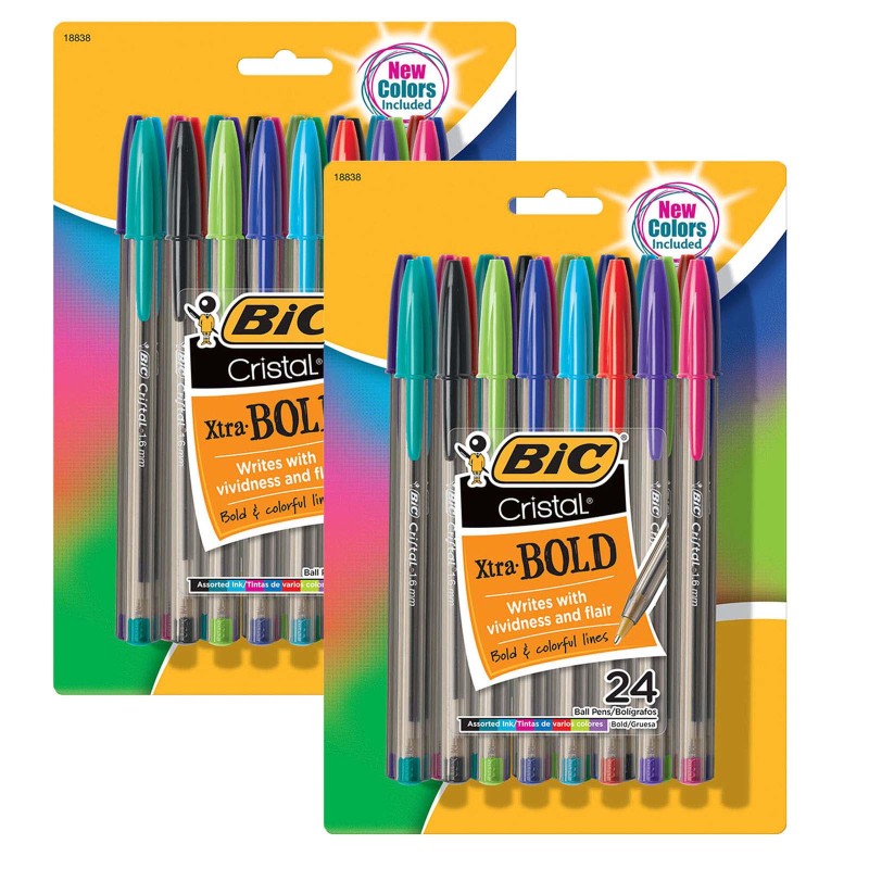 Cristal&reg; Xtra Bold Fashion Ballpoint Pen, Medium Point (1.6mm), Assorted Colors, 24 Per Pack, 2 Packs