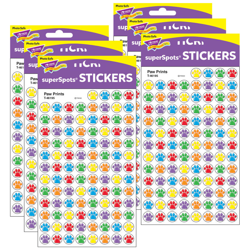 Paw Prints superSpots&reg; Stickers, 800 Per Pack, 6 Packs