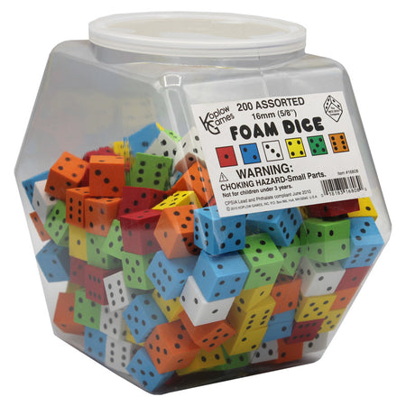 Foam Dice, 16mm, Assorted, Tub of 200