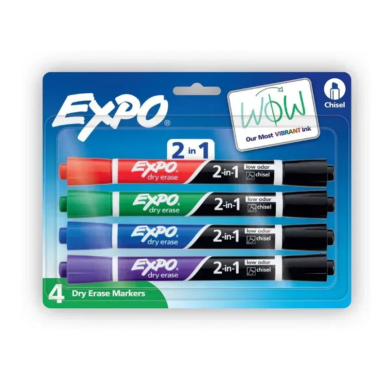 Dry Erase 2-in-1 Markers, Chisel Tip, Assorted, 4 Count