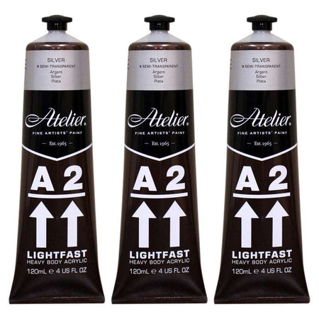 A2 Heavy Body Lightfast Artist Acrylic, 4 oz., Silver, Pack of 3