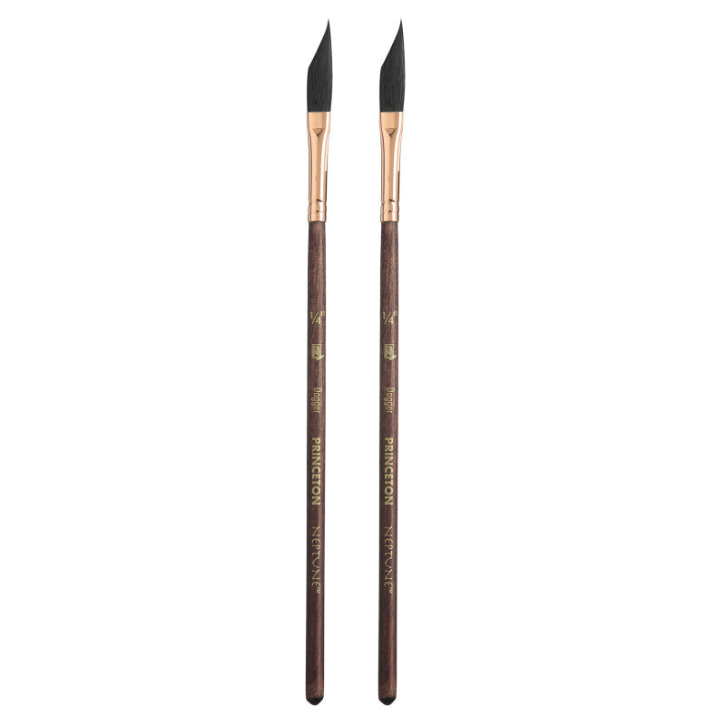 Neptune Dagger Brush, Synthetic Bristles, Short Handle Watercolor Paintbrush, Dark Wood, Size 1/4 inch, Pack of 2