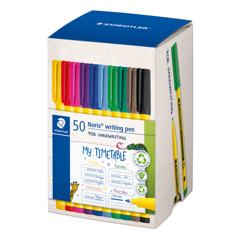 NorisÂ® Writing Pens, 10 Colors, Box of 50