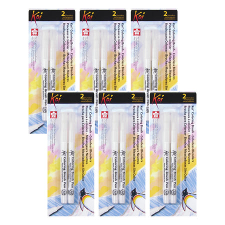 Koi Watercolor Coloring Brush Pen, Colorless Blenders, 2 Per Pack, 6 Packs