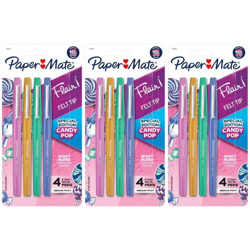 Flair Felt Tip Pens, Medium Point, Candy Pop Pack, 4 Per Pack, 3 Packs