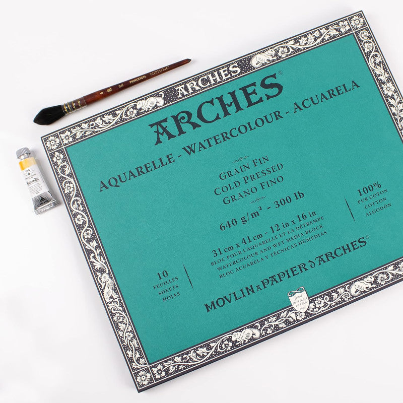 Aquarelle Watercolor Paper Block, Heavyweight, Cold Press, Natural White, 300 lb (640 gsm), 10 Sheet, 12x16 in, 1 Count