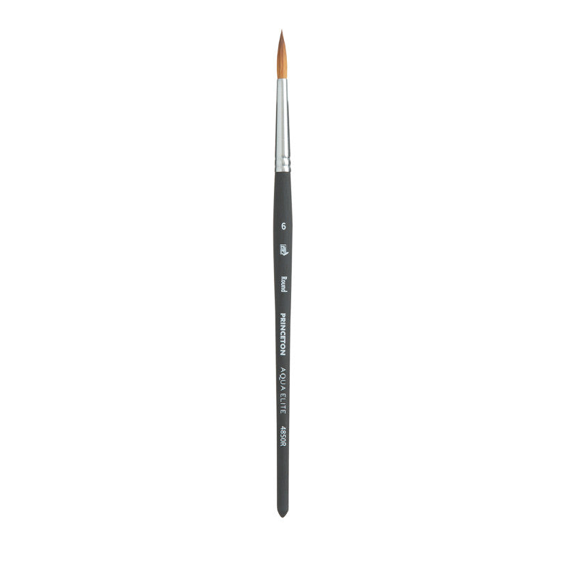 Aqua Elite Round Brush, Synthetic Bristles, Short Handle Watercolor Paintbrush, Matte Black, Size 6, 1 Count