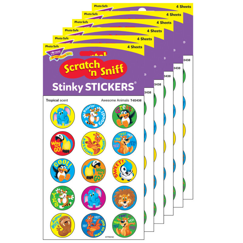 Awesome Animals/Tropical Stinky Stickers&reg;, 60 Per Pack, 6 Packs