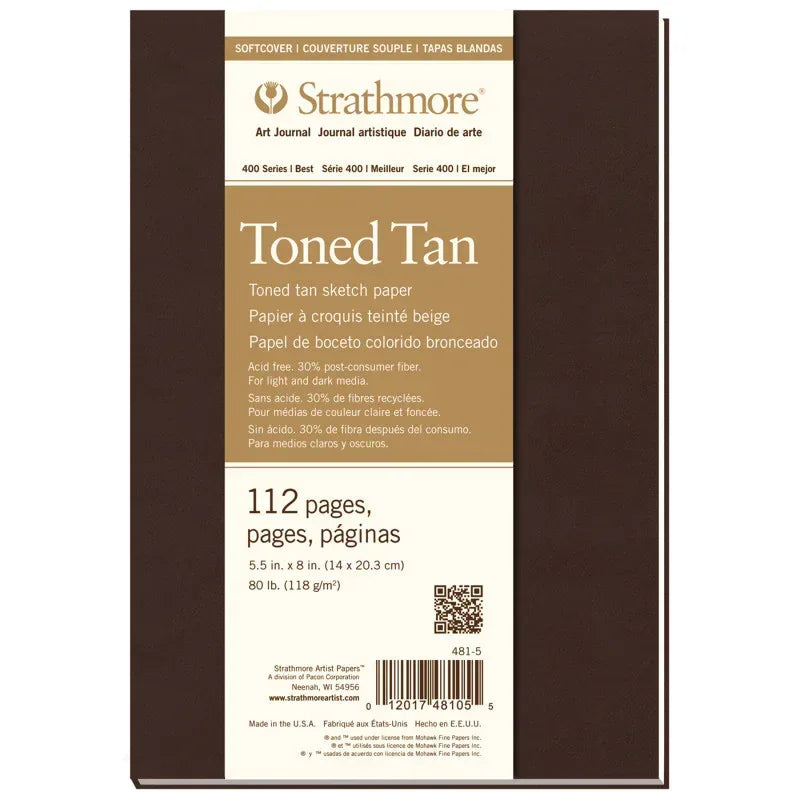 400 Series Art Journal Sketch Paper, Toned Tan, Soft Cover Binding, 112 Page/56 Sheet, 5.5x8 inch, 1 Count