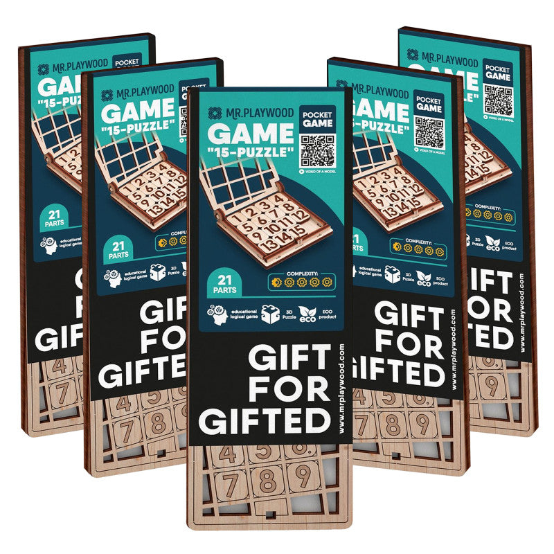 Fifteen Game 15 Wooden STEM Puzzles, Pack of 5