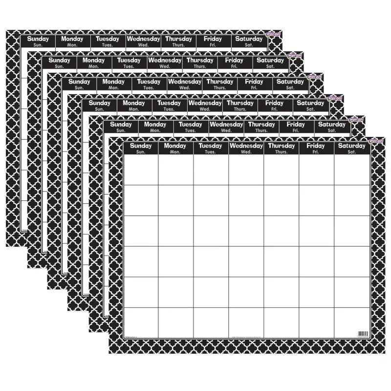 Moroccan Black Wipe-Off&reg; Calendar, Monthly, Pack of 6
