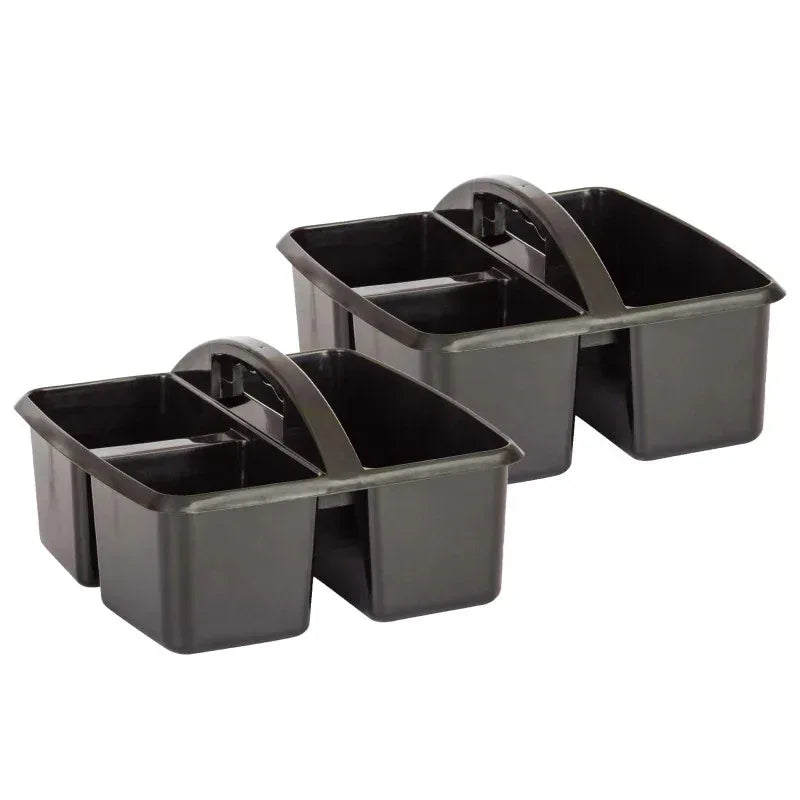 Plastic Storage Caddy, 9" L x 9-1/4" W x 5-1/4" H, Black, Pack of 2