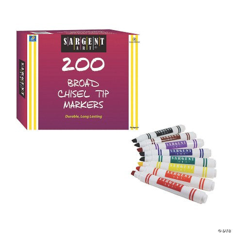 Sargent Art 200-Count Washable Chisel Tip Marker Class Pack, Best Buy Assortment, 22-1595, Multi