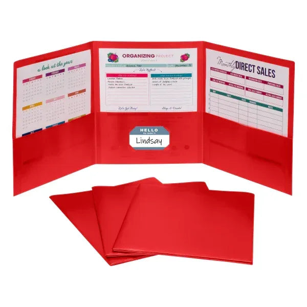 C-Line® 3-Pocket Poly Portfolio, Red, Box of 24