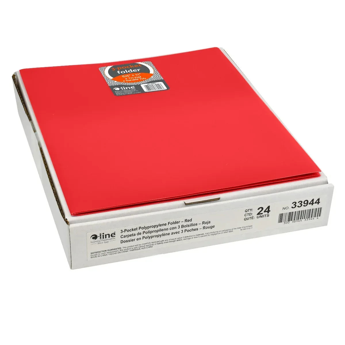 C-Line® 3-Pocket Poly Portfolio, Red, Box of 24