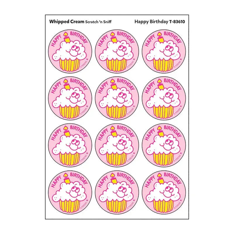 Happy Birthday/Whipped Cream Scented Stickers, Pack of 24