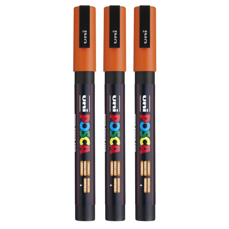 PC-3M Paint Marker, Fine Bullet Tip (0.9-1.3 mm), Orange, Pack of 3