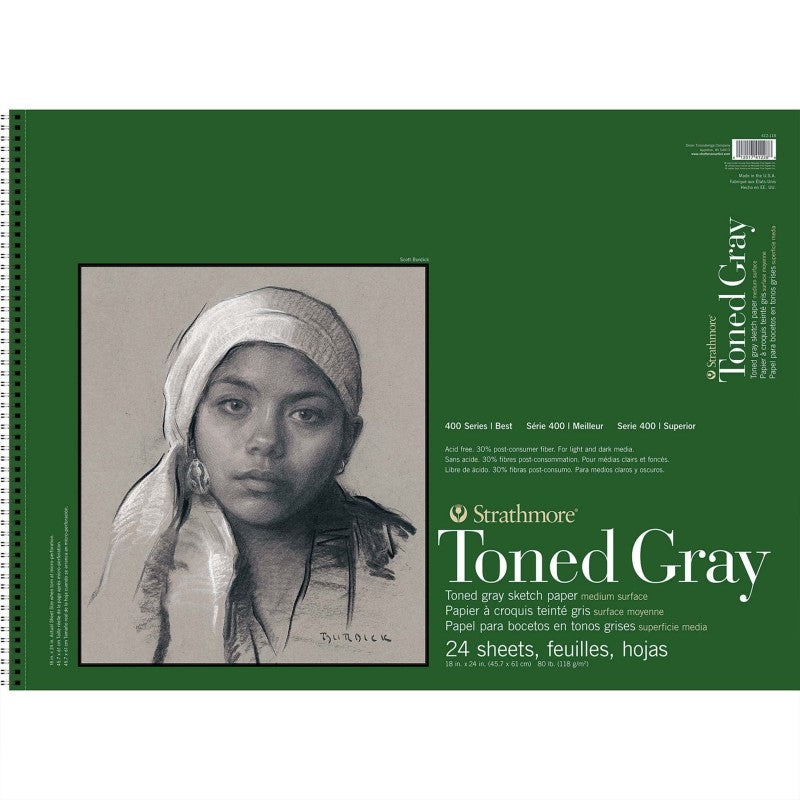 400 Series Sketch Paper Pad, Recycled, Toned Gray, Side Wire Binding, 24 Sheet, 18x24 inch, 1 Count