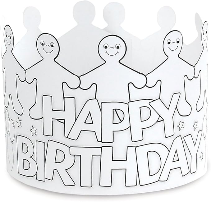 Hygloss 24-Piece Color Your Own Black and White Birthday Crowns