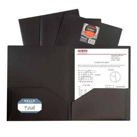 C-Line Black Two-Pocket Poly Portfolio Folder Without Prongs, Box of 25