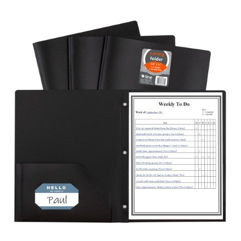 C-Line Two-Pocket Poly Portfolio Folder With Prongs, Black Box of 25