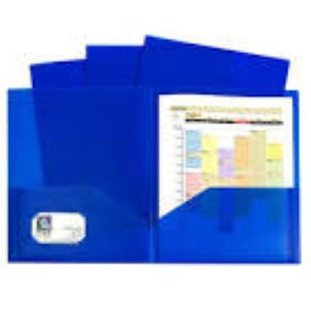 C-Line Blue Two-Pocket Poly Portfolio Folder Without Prongs, Box of 25